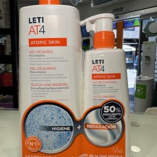 LETI AT4 GEL DE BAÑO 750ML+LECHE CORPORAL 250ML 50% DESCUENTO. CN:182866