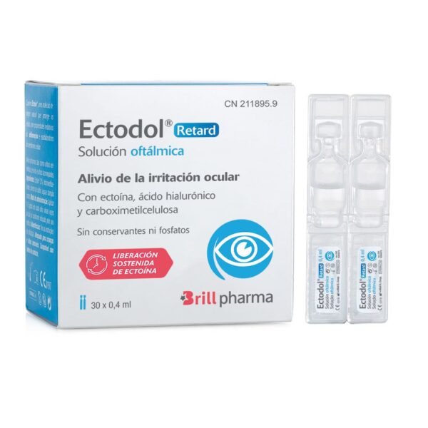 Ectodol®Retard Solución oftálmica estéril humectante y lubricante a base de ectoína, hialuronato de sodio y carboximetilcelulosa. cn:211895